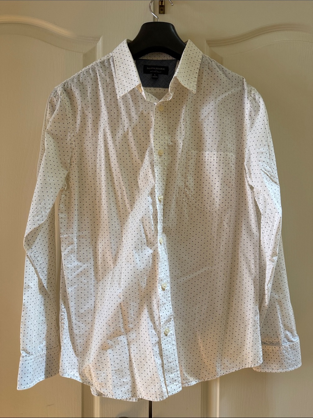 Banana Republic White Shirt with Navy Micro Dots